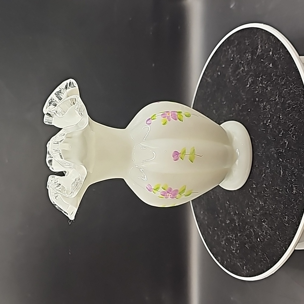 Fenton Milk Glass Silver Crest "Violets in the Snow" Signed by Moonshadow Lutz